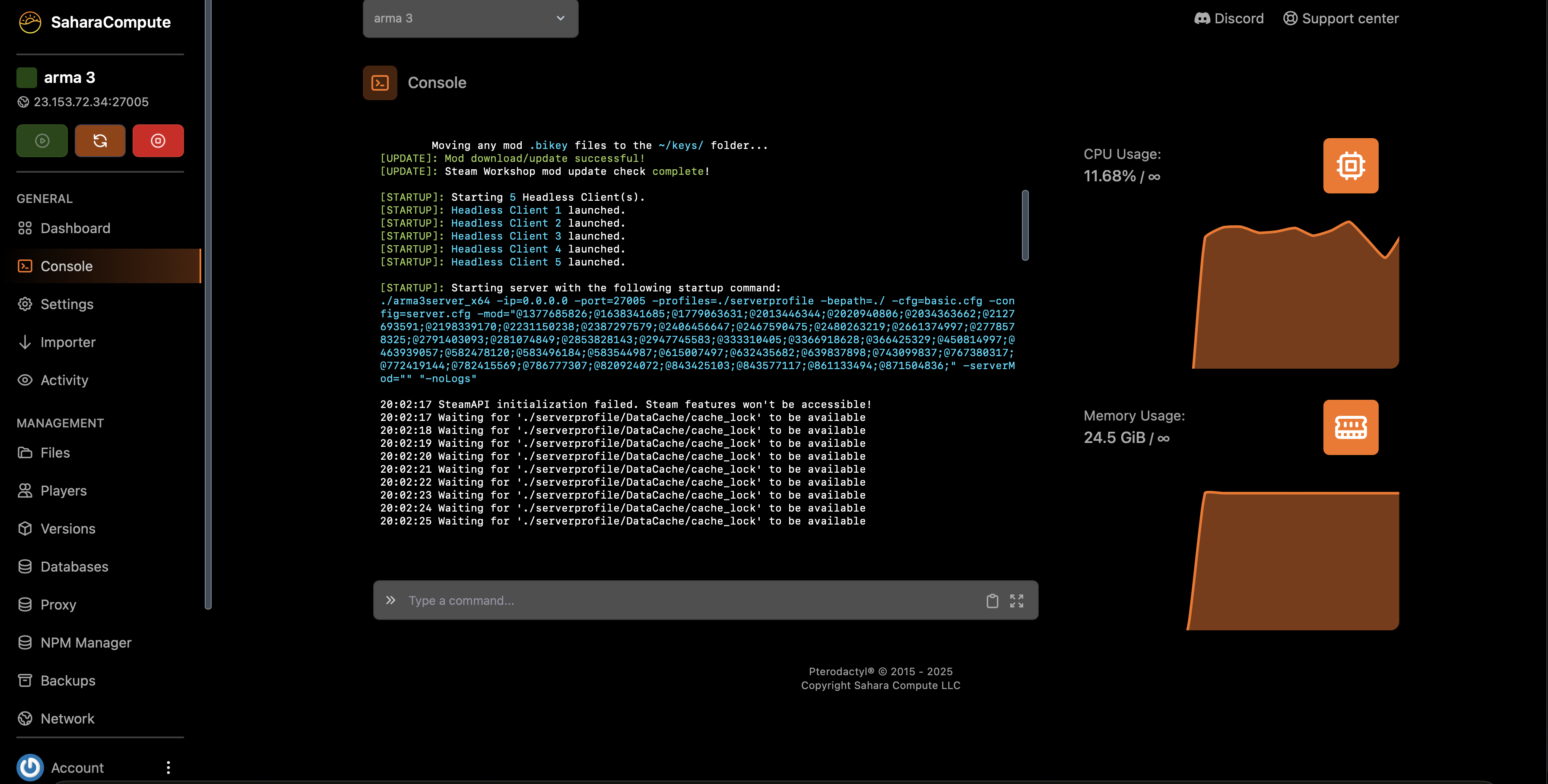 Game Server Control Panel
